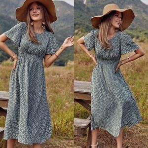 NEW Ditsy Floral Print Shirred Waist Dress